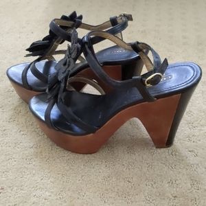 Coach Wooden Heel Sandal Flower Detail
